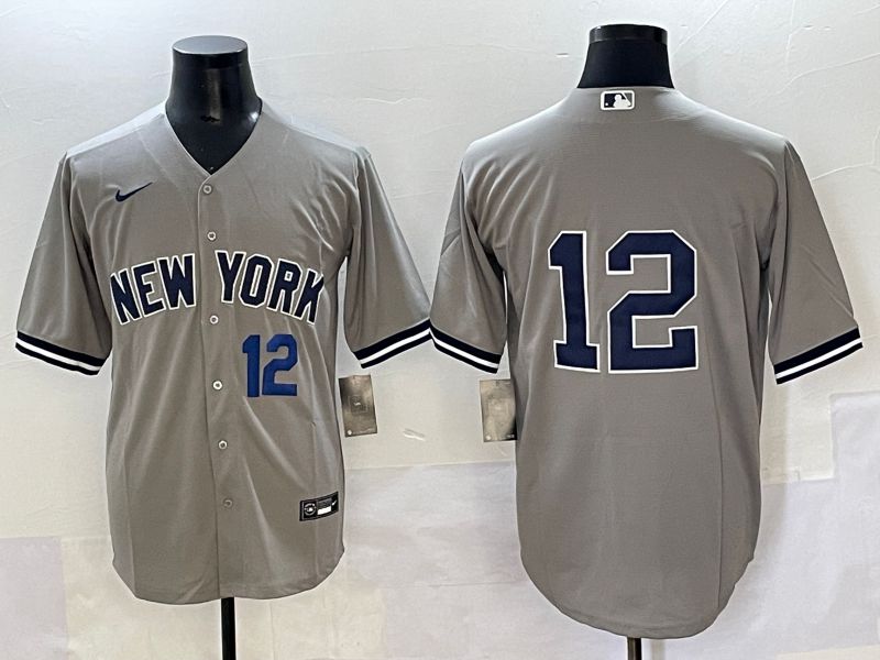 Men 2025 New York Yankees #12 No Name Grey Game Nike MLB Jersey style 5